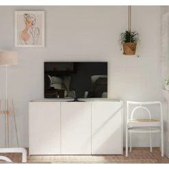 Buffet 3 Portes Coloris Blanc/cambrian - Hauteur 80 X Longueur 140 X Profondeur 40 Cm -PEGANE- -Buffet et enfilade Soldes 42853519 3