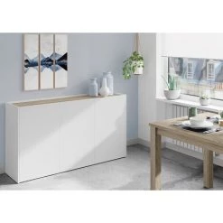 Buffet 3 Portes Coloris Blanc/cambrian - Hauteur 80 X Longueur 140 X Profondeur 40 Cm -PEGANE- -Buffet et enfilade Soldes 42853519 4