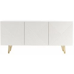 MILIBOO Buffet Design Blanc Et Doré 3 Portes L160 Cm OZEN - Blanc