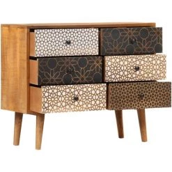 TRUE DEAL Buffet Avec Motif Imprimé 90x30x70 Cm Bois De Manguier Massif -Buffet et enfilade Soldes 43326172 3