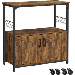 VASAGLE Îlot Central De Cuisine, Meuble De Rangement, Buffet, Sur Roulettes, Placard, Avec Portes, 8 Crochets, Armoire, Pour Salle à Manger, Salon, Cuisine, Marron Rustique Et Noir Par SONGMICS LSC093B01 - Marron Rustique Et Noir