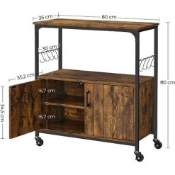 VASAGLE Îlot Central De Cuisine, Meuble De Rangement, Buffet, Sur Roulettes, Placard, Avec Portes, 8 Crochets, Armoire, Pour Salle à Manger, Salon, Cuisine, Marron Rustique Et Noir Par SONGMICS LSC093B01 - Marron Rustique Et Noir -Buffet et enfilade Soldes 43351769 5