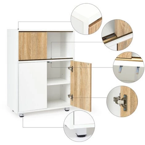 Meuble De Rangement , Armoire Latérale, Combinaison De Couleur Blanc Et Bois Naturel, Armoire De Rangement ,Meerveil 2 Meuble De Rangement , Armoire Latérale, Combinaison De Couleur Blanc Et Bois Naturel, Armoire De Rangement ,Meerveil – Image 2