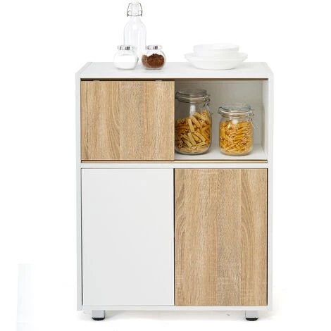 Meuble De Rangement , Armoire Latérale, Combinaison De Couleur Blanc Et Bois Naturel, Armoire De Rangement ,Meerveil 4 Meuble De Rangement , Armoire Latérale, Combinaison De Couleur Blanc Et Bois Naturel, Armoire De Rangement ,Meerveil – Image 4