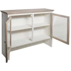 Haut De Buffet Coloris Blanchi En Bois - L. 140 X L. 40 X H. 120 Cm -PEGANE- -Buffet et enfilade Soldes 43530187 3