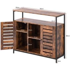 KARTOKNER Meuble De Rangement, 90 * 30 * 80cm Buffet, Meuble De Cuisine, Avec Placard Et étagères, Portes à Persiennes, Pour Salle à Manger,chambre, Style Industriel, Marron Rustique Par Marron Rustique -Buffet et enfilade Soldes 43587669 3