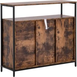KARTOKNER Meuble De Rangement, 90 * 30 * 80cm Buffet, Meuble De Cuisine, Avec Placard Et étagères, Portes à Persiennes, Pour Salle à Manger,chambre, Style Industriel, Marron Rustique Par Marron Rustique -Buffet et enfilade Soldes 43587669 5