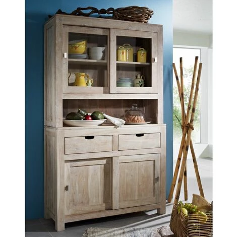 MASSIVMOEBEL24.DE Buffet 110x45 Acacia Blanchi Blanc NATURE WHITE #64 - Brun Clair 1 MASSIVMOEBEL24.DE Buffet 110x45 Acacia Blanchi Blanc NATURE WHITE #64 - Brun Clair