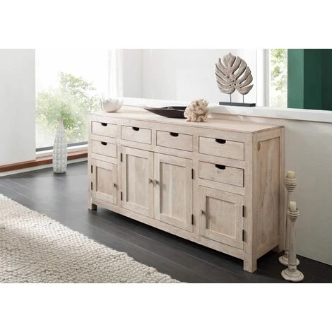 MASSIVMOEBEL24.DE Buffet 180x45 Acacia Blanchi Blanc NATURE WHITE #84 - Brun Clair 1 MASSIVMOEBEL24.DE Buffet 180x45 Acacia Blanchi Blanc NATURE WHITE #84 - Brun Clair