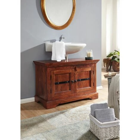 MASSIVMOEBEL24.DE Meuble Lavabo 88x43 Acacia Laqué Nougat OXFORD #1005 - Marron Foncé 1 MASSIVMOEBEL24.DE Meuble Lavabo 88x43 Acacia Laqué Nougat OXFORD #1005 - Marron Foncé