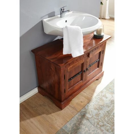 MASSIVMOEBEL24.DE Meuble Lavabo 88x43 Acacia Laqué Nougat OXFORD #1005 - Marron Foncé 2 MASSIVMOEBEL24.DE Meuble Lavabo 88x43 Acacia Laqué Nougat OXFORD #1005 - Marron Foncé – Image 2