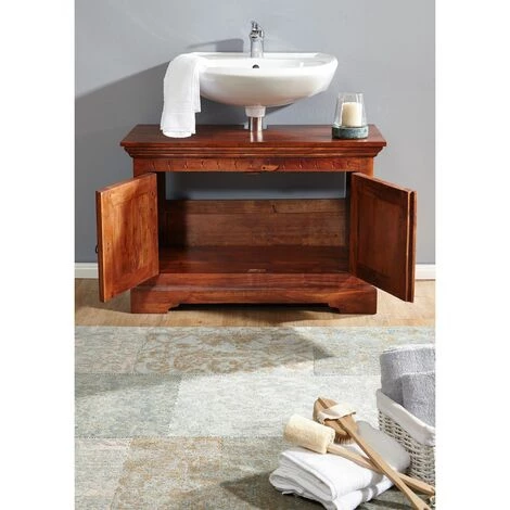 MASSIVMOEBEL24.DE Meuble Lavabo 88x43 Acacia Laqué Nougat OXFORD #1005 - Marron Foncé 3 MASSIVMOEBEL24.DE Meuble Lavabo 88x43 Acacia Laqué Nougat OXFORD #1005 - Marron Foncé – Image 3