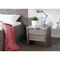 MASSIVMOEBEL24.DE Table De Nuit 45x40 Acacia Laqué Gris Taupe PURE ACACIA #432 - Gris