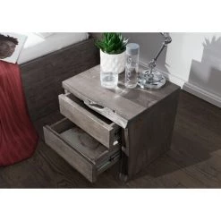 MASSIVMOEBEL24.DE Table De Nuit 45x40 Acacia Laqué Gris Taupe PURE ACACIA #432 - Gris -Buffet et enfilade Soldes 43590083 3