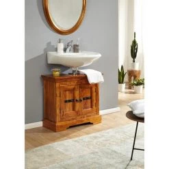 MASSIVMOEBEL24.DE Meuble Lavabo 66x30 Acacia Laqué Miel OXFORD #01007 - Brun