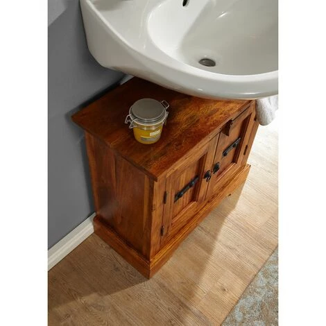 MASSIVMOEBEL24.DE Meuble Lavabo 66x30 Acacia Laqué Miel OXFORD #01007 - Brun 2 MASSIVMOEBEL24.DE Meuble Lavabo 66x30 Acacia Laqué Miel OXFORD #01007 - Brun – Image 2
