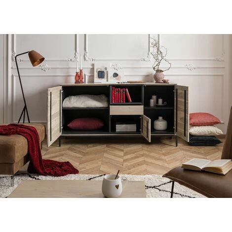 MASSIVMOEBEL24.DE Buffet 160x45 Acacia Laqué Gris-Blanc CHICAGO #04 - Nature 3 MASSIVMOEBEL24.DE Buffet 160x45 Acacia Laqué Gris-Blanc CHICAGO #04 - Nature – Image 3