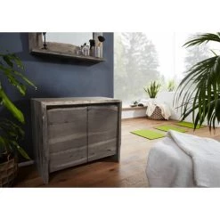 MASSIVMOEBEL24.DE Commode 70x40 Acacia Laqué Gris Taupe PURE ACACIA #601 - Gris