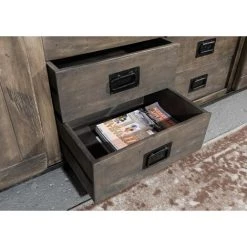 MASSIVMOEBEL24.DE Buffet 200x45 Manguier Laqué Gris RAILWAY #222 - Gris -Buffet et enfilade Soldes 43590467 3