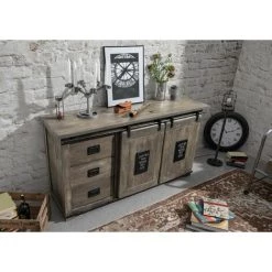 MASSIVMOEBEL24.DE Buffet 150x45 Manguier Laqué Gris RAILWAY #200 - Gris 4 MASSIVMOEBEL24.DE Buffet 150x45 Manguier Laqué Gris RAILWAY #200 - Gris -Buffet et enfilade Soldes 43590468 2