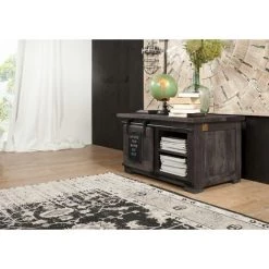 MASSIVMOEBEL24.DE Coffre 76x51 Manguier Laqué Gris RAILWAY #234 - Gris