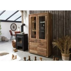 MASSIVMOEBEL24.DE Vitrine 98x40 Acacia Laqué Bois Naturel BARK #108 - Nature -Buffet et enfilade Soldes 43590714 2