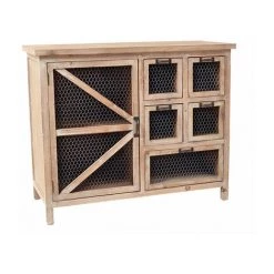 M-S Buffet 1 Porte Et 4 Tiroirs 93x41x77 Cm En Bois Naturel Et Métal