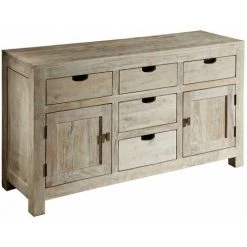 MASSIVMOEBEL24.DE Buffet 140x42 Acacia Blanchi Blanc NATURE WHITE #80 - Brun Clair