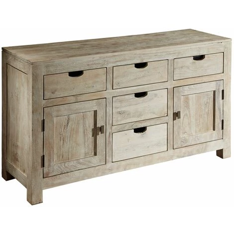 MASSIVMOEBEL24.DE Buffet 140x42 Acacia Blanchi Blanc NATURE WHITE #80 - Brun Clair 1 MASSIVMOEBEL24.DE Buffet 140x42 Acacia Blanchi Blanc NATURE WHITE #80 - Brun Clair