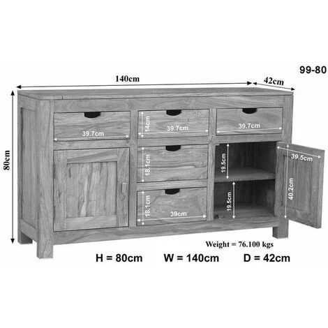 MASSIVMOEBEL24.DE Buffet 140x42 Acacia Blanchi Blanc NATURE WHITE #80 - Brun Clair 2 MASSIVMOEBEL24.DE Buffet 140x42 Acacia Blanchi Blanc NATURE WHITE #80 - Brun Clair – Image 2