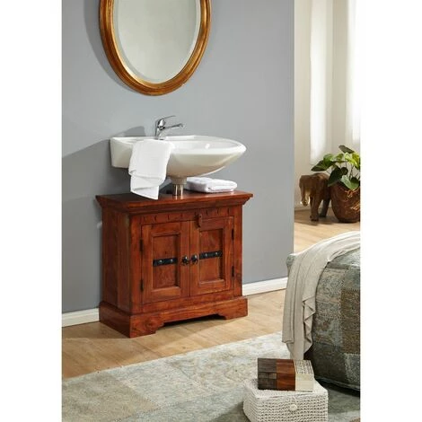 MASSIVMOEBEL24.DE Meuble Lavabo 66x30 Acacia Laqué Nougat OXFORD #1007 - Marron Foncé 1 MASSIVMOEBEL24.DE Meuble Lavabo 66x30 Acacia Laqué Nougat OXFORD #1007 - Marron Foncé