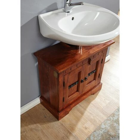 MASSIVMOEBEL24.DE Meuble Lavabo 66x30 Acacia Laqué Nougat OXFORD #1007 - Marron Foncé 2 MASSIVMOEBEL24.DE Meuble Lavabo 66x30 Acacia Laqué Nougat OXFORD #1007 - Marron Foncé – Image 2