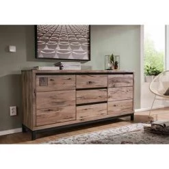 MASSIVMOEBEL24.DE Buffet 175x45 Chêne Sauvage Huilé Bianco VILLANDERS #209 - Brun Clair