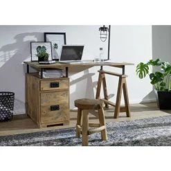 MASSIVMOEBEL24.DE Bureau 140x78 Manguier Laqué Bois Naturel RAILWAY #129 - Nature