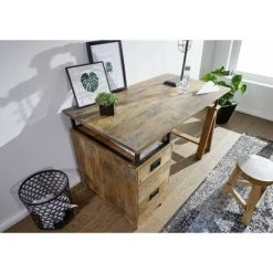 MASSIVMOEBEL24.DE Bureau 140x78 Manguier Laqué Bois Naturel RAILWAY #129 - Nature -Buffet et enfilade Soldes 43598483 3