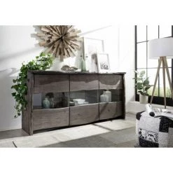 MASSIVMOEBEL24.DE Buffet 191x45 Acacia Laqué Gris Taupe PURE ACACIA #908 - Gris