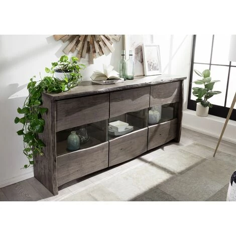 MASSIVMOEBEL24.DE Buffet 191x45 Acacia Laqué Gris Taupe PURE ACACIA #908 - Gris 2 MASSIVMOEBEL24.DE Buffet 191x45 Acacia Laqué Gris Taupe PURE ACACIA #908 - Gris – Image 2