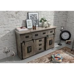 MASSIVMOEBEL24.DE Buffet 150x45 Manguier Laqué Gris RAILWAY #219 - Gris 4 MASSIVMOEBEL24.DE Buffet 150x45 Manguier Laqué Gris RAILWAY #219 - Gris -Buffet et enfilade Soldes 43598548 2