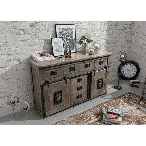 MASSIVMOEBEL24.DE Buffet 150x45 Manguier Laqué Gris RAILWAY #219 - Gris 2 MASSIVMOEBEL24.DE Buffet 150x45 Manguier Laqué Gris RAILWAY #219 - Gris – Image 2