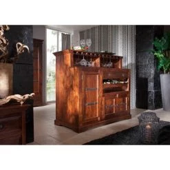 MASSIVMOEBEL24.DE Meuble Bar 140x66 Acacia Laqué Nougat OXFORD #903 - Marron Foncé