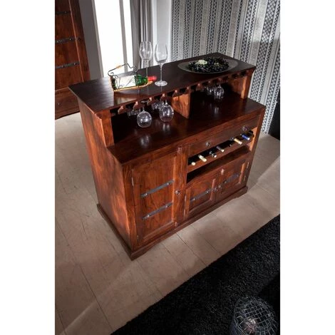 MASSIVMOEBEL24.DE Meuble Bar 140x66 Acacia Laqué Nougat OXFORD #903 - Marron Foncé 2 MASSIVMOEBEL24.DE Meuble Bar 140x66 Acacia Laqué Nougat OXFORD #903 - Marron Foncé – Image 2