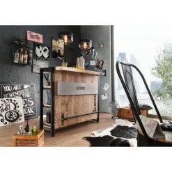 MASSIVMOEBEL24.DE Meuble Bar 120x45 Manguier Brut Imprimé Bois Naturel FACTORY #140 - Nature