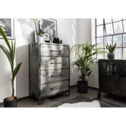 MASSIVMOEBEL24.DE Commode 81x46 Manguier Laqué Gris HEAVY INDUSTRY #117 - Nature