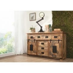 MASSIVMOEBEL24.DE Buffet 150x45 Manguier Laqué Bois Naturel RAILWAY #119 - Nature