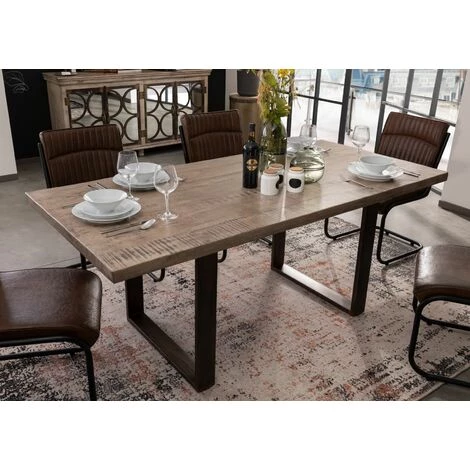 MASSIVMOEBEL24.DE Table à Manger 190x90 Manguier Laqué Brun HEAVY INDUSTRY #201 - Nature 2 MASSIVMOEBEL24.DE Table à Manger 190x90 Manguier Laqué Brun HEAVY INDUSTRY #201 - Nature – Image 2