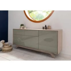 MASSIVMOEBEL24.DE Buffet 185x45 Acacia Laqué Brun Crême TROMSO #009 - Brun