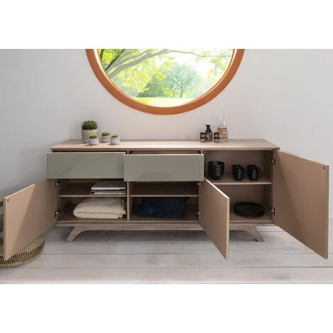 MASSIVMOEBEL24.DE Buffet 185x45 Acacia Laqué Brun Crême TROMSO #009 - Brun 3 MASSIVMOEBEL24.DE Buffet 185x45 Acacia Laqué Brun Crême TROMSO #009 - Brun – Image 3