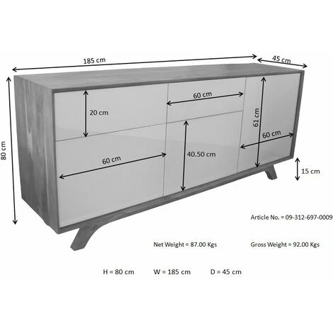 MASSIVMOEBEL24.DE Buffet 185x45 Acacia Laqué Brun Crême TROMSO #009 - Brun 4 MASSIVMOEBEL24.DE Buffet 185x45 Acacia Laqué Brun Crême TROMSO #009 - Brun – Image 4