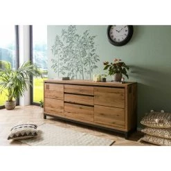 MASSIVMOEBEL24.DE Buffet 190x45 Chêne Sauvage Huilé Tabacco Brown VILLANDERS #351 - Brun