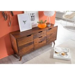 MASSIVMOEBEL24.DE Buffet 134x40 Palissandre Laqué Noisette MALMÖ 2 #107 - Brun -Buffet et enfilade Soldes 43600748 2